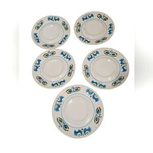 5 Pc MIKASA Saucer Plates for Tea Cup Mediterranean BLUE BIRD Mid Century 4026